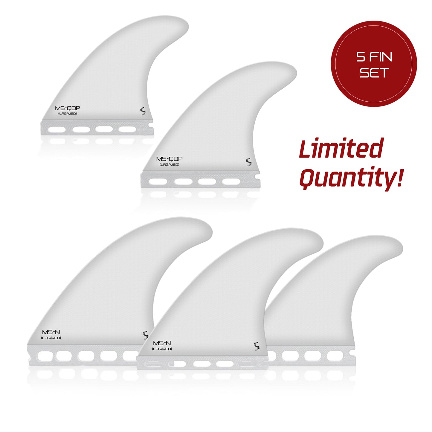 Momentum Series - NEW Limited Edition - White - 5 Fin Set (MS-N + MS-QDP Pivot Quad Rears Template)